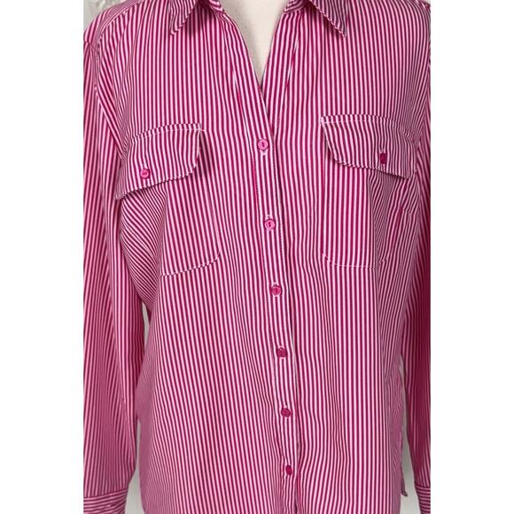 Notations Large Pink White Stripe Button Front Blouse Polyester Spandex - Picture 2 of 7